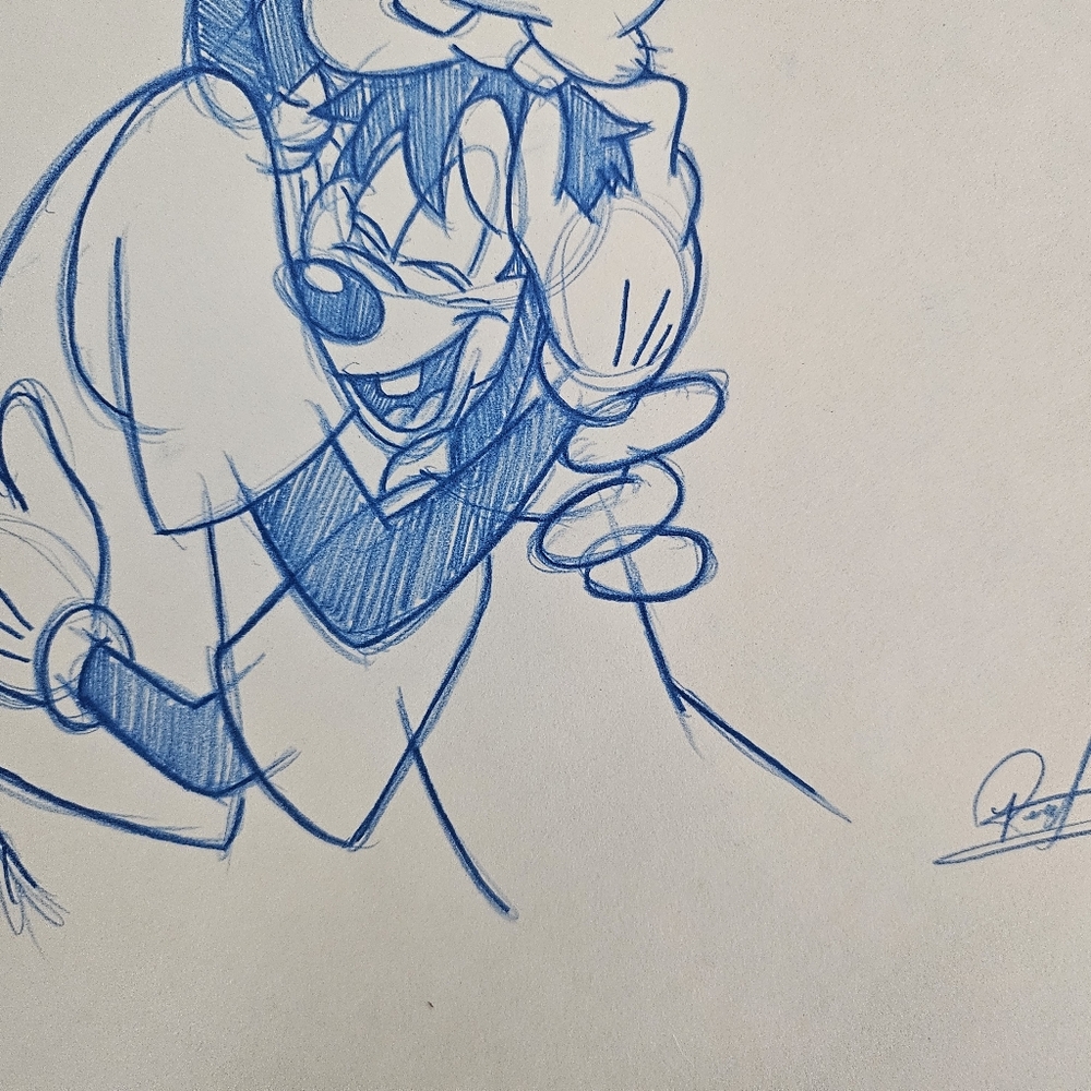 Disney Goofy And Max Hugging Drawing/Sketch Animation Art Signed - Picture 2 of 6